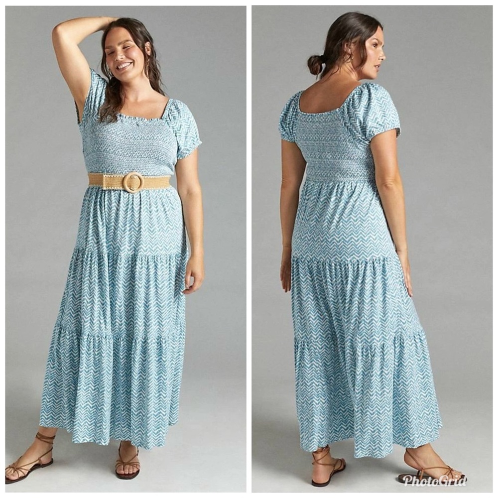 Daily Practice Anthro Dress Womens Extra Large Blue Maxi Ruffle Tiered Smocked